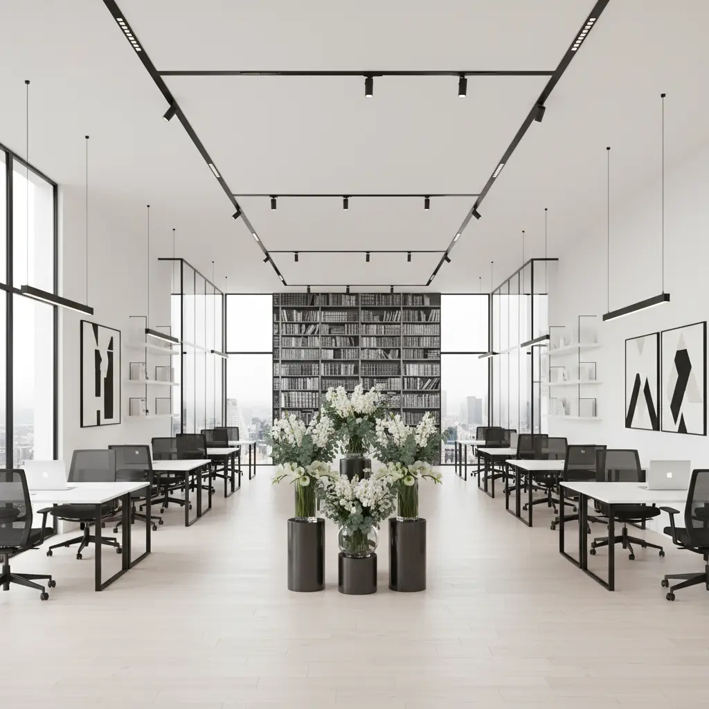 Modern kantoor met zwart-witte meubels